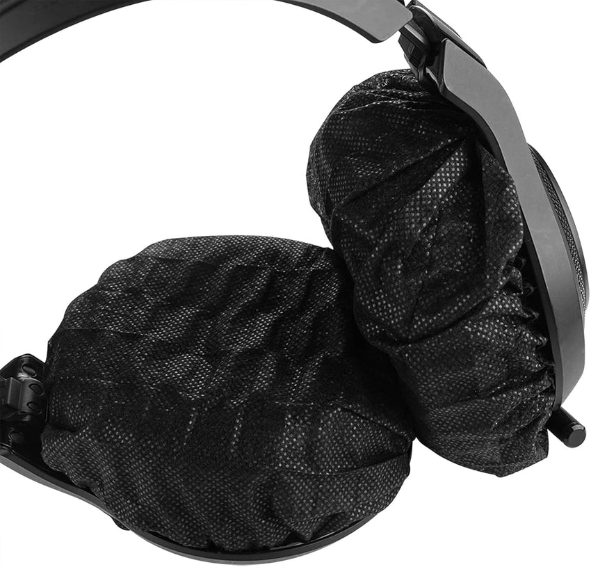 Geekria 100 Pairs Disposable Headphones Ear Cover for Large Over-Ear Headset Earcup, Stretchable Sanitary Ear Pads Cover, Hygienic Ear Cushion Protector (L/Black)
