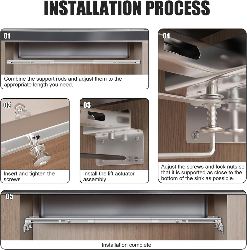 Undermount Sink Support Kit Adjustable 51â140cm Stainless Steel Heavy Duty â 2 pcs