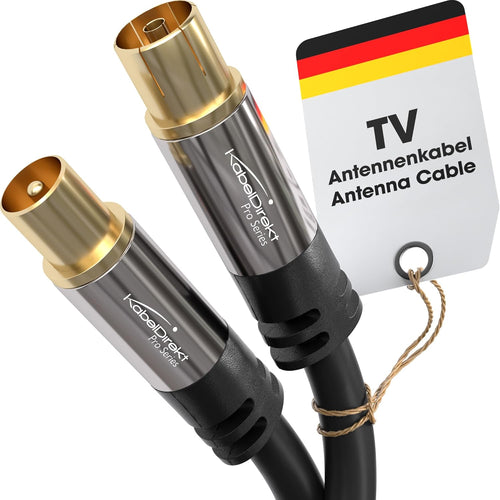 KabelDirekt 1m Coaxial Aerial/Antenna Cable (Male to Female, 75 Ohm, for TV, HDTV, radio, DVB-T2, DVB-C, DVB-S) PRO Series - Black