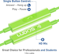 Ludos OMNITONE Wired Earbuds in-Ear Headphones, Earphones with Microphone, 5 Years Warranty, Noise Isolation Corded for 3.5mm Jack Ear Buds for iPhone, iPad, Samsung, Laptop, Gaming, Sports - Green