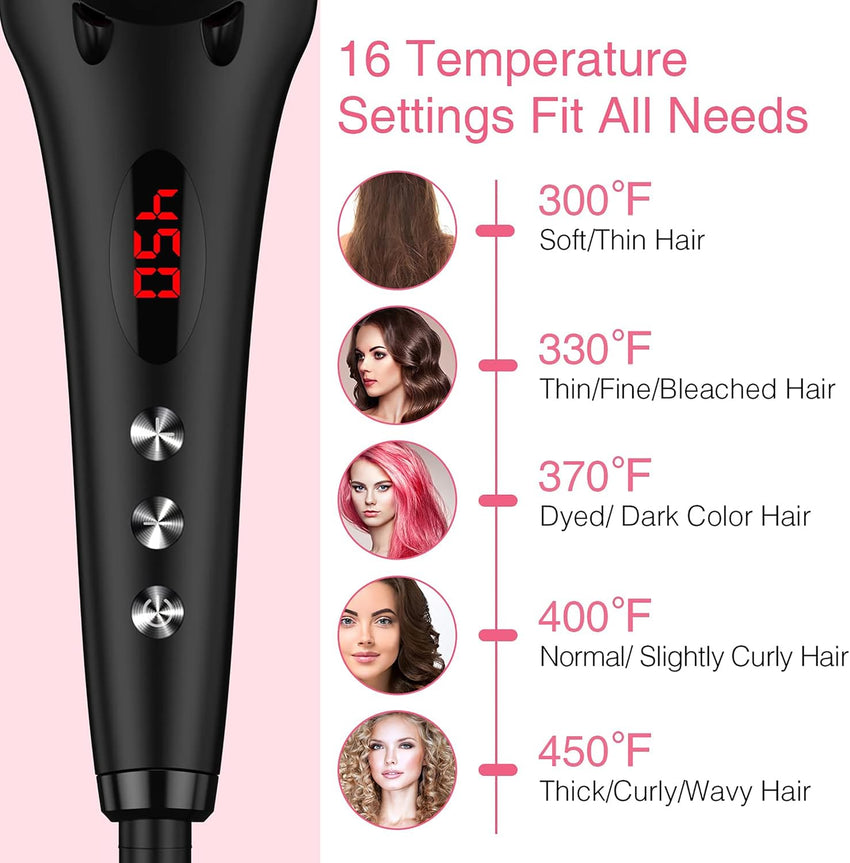 MiroPure 2 in 1 Ionic Hair Straightener Brush Hot Comb MCH Heating Smoothing Brush with 16 Settings, Dual Voltage