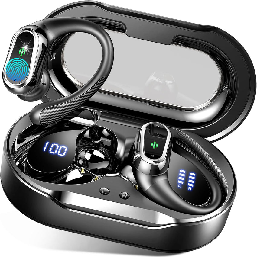 Wireless Earbuds, Bluetooth 5.4 Headphones Sport with 4 ENC Noise Cancelling Mic, 50H Wireless Headphones with Earhooks HiFi Stereo Deep Bass, IP7 Waterproof Bluetooth Earphones for Sport/Gym black