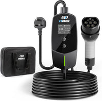 EV Charger Cable Type 2 to 3 Pin Plug 10m Adjustable Current Portable Charger â Black