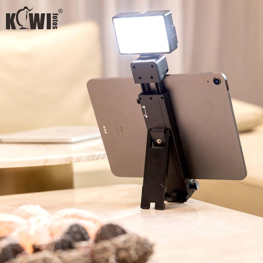 KIWIFOTOS Smartphone Stand with Adjustable Clamp, iPad Holder with 1/4-20â Screw & Cold Sho Tablet Stand Compatiable with iPhone 17 16 15 14 13 12 11 & iPad Air iPad Pro iPad Mini