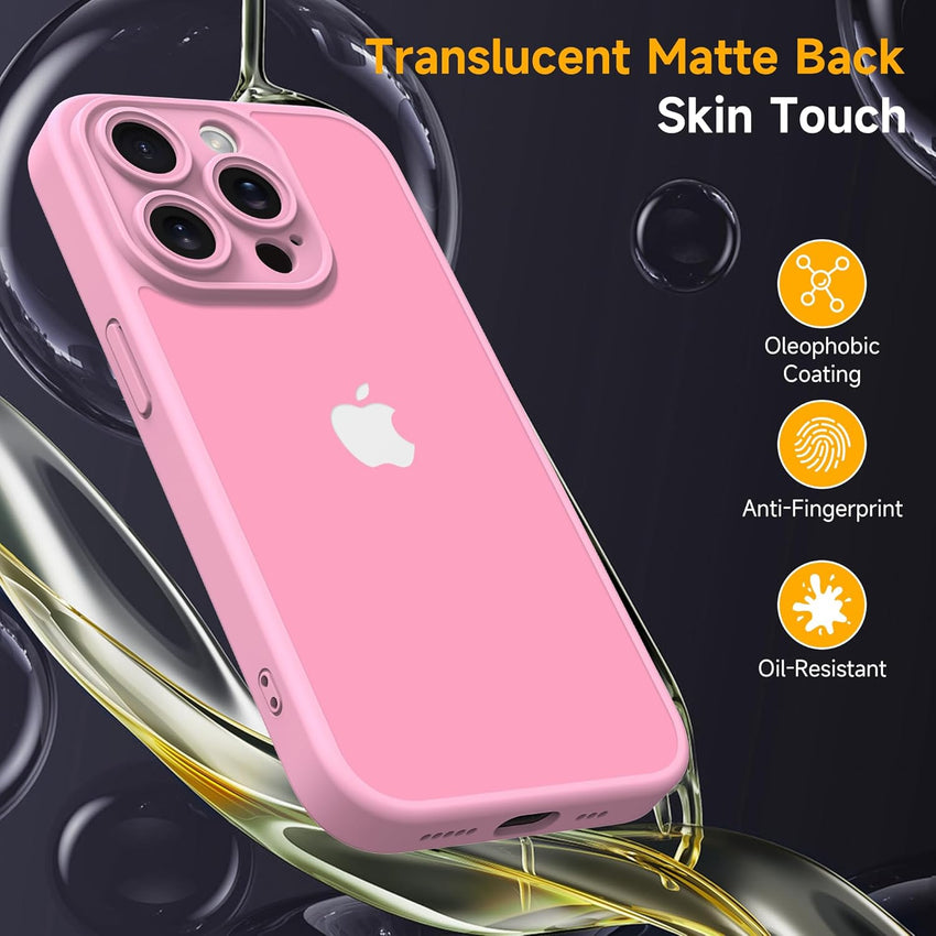 Mootobo for iPhone 15 Pro Case 6.1-Inch, Matte Shockproof Bumper Phone Cover, Military-Grade Protection Ultra Slim 360^0Full Body Frosted Translucent Back Phone case for iPhone 15 Pro (Pink)