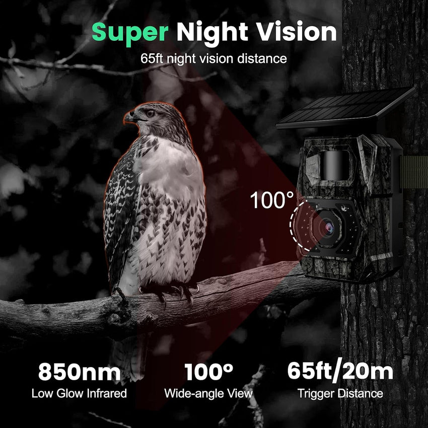 Cellular Wildlife Camera 2K 48MP Solar Night Vision Motion-Activated â Built-in 6000mAh