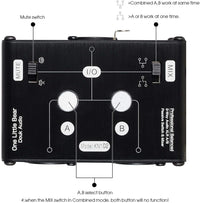 Mini 2 Way HiFi Stereo Audio XLR A/B Passive Switcher Box & Mixer Sound Splitter (1-IN-2-OUT)