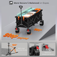 BTTN 300L Large Folding Festival Trolley on Wheels, 210kg Capacity Garden Cart with 18x10 cm Big All-Terrain Extra Wide Wheels, Portable Utility Storage Wagon for Shopping Camping Beach Garden, Black