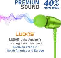Ludos OMNITONE Wired Earbuds in-Ear Headphones, Earphones with Microphone, 5 Years Warranty, Noise Isolation Corded for 3.5mm Jack Ear Buds for iPhone, iPad, Samsung, Laptop, Gaming, Sports - Green
