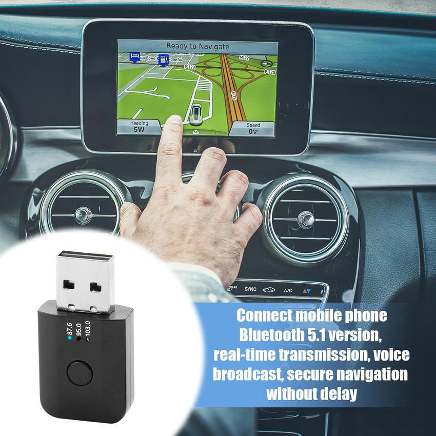 Car Bluetooth 5.1 FM Transmitter,USB Bluetooth Adapter for Car Stereo Universal Wireless Audio Music Receiver Adapter with Hands-Free Calling 3 FM Frequencies, Auto Memory