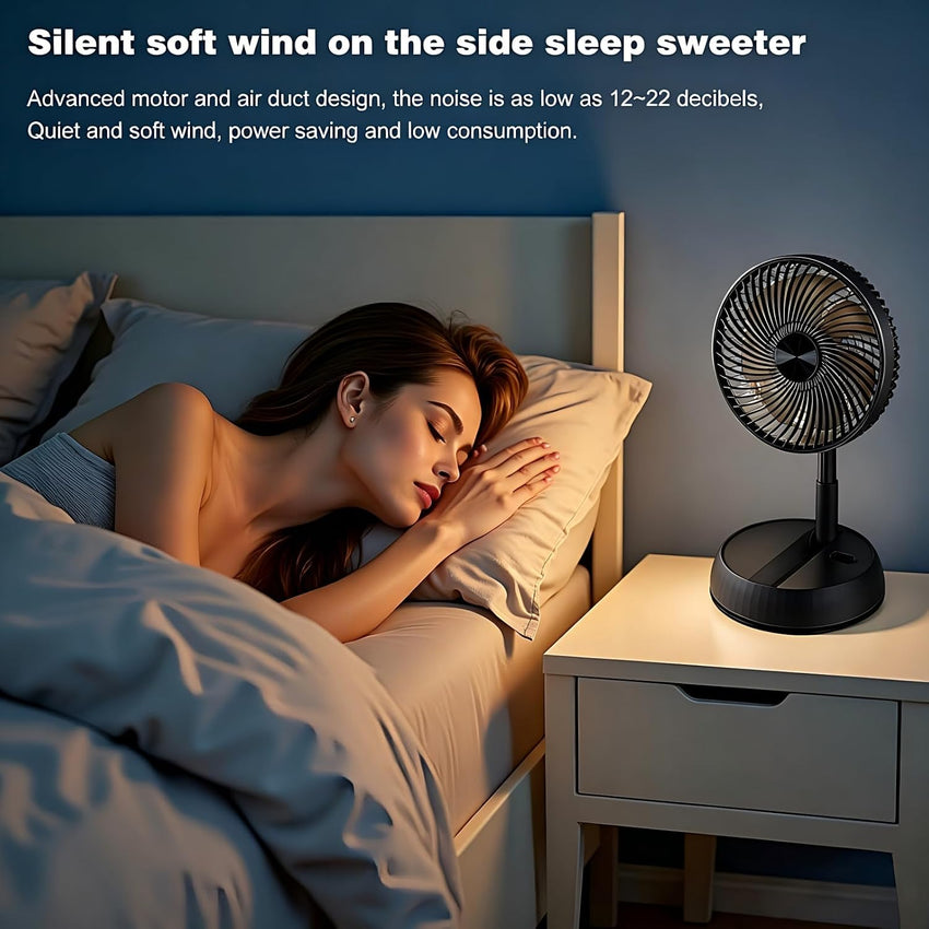 Portable Oscillating Pedestal Fan 8" Foldable 7200mAh Rechargeable 4 Speeds Remote â White