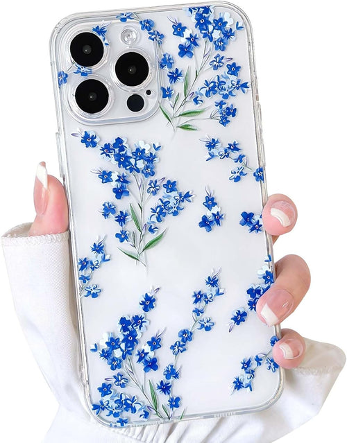 NITITOP Compatible with iPhone 15 Pro Case Cute Clear Flower Floral Branch Design for Women Girls Artistic Transparent Soft TPU Shockproof Protective Phone Cover - Blue