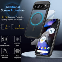 OWKEY Google Pixel 9 Case, Google Pixel 9 Pro Case for Magsafe with Tempered Glass Screen Protector,[Shockproof Military] Magnetic Translucent Slim Bumper Cover Phone Case Pixel 9/Pixel 9 Pro,Black