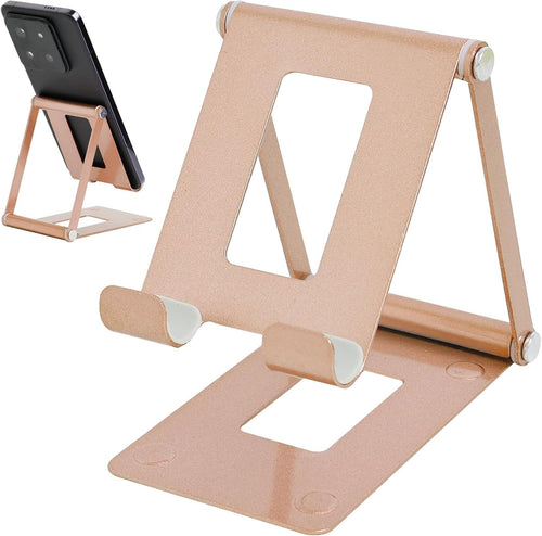 Novstuf Phone Stand, Adjustable Aluminum Phone Tablet Holder Portable Desktop Stand Dock Universal Foldable Cellphone Holder for iPhone iPad Galaxy Samsung Tablets Up to 9.7 In (Gold)