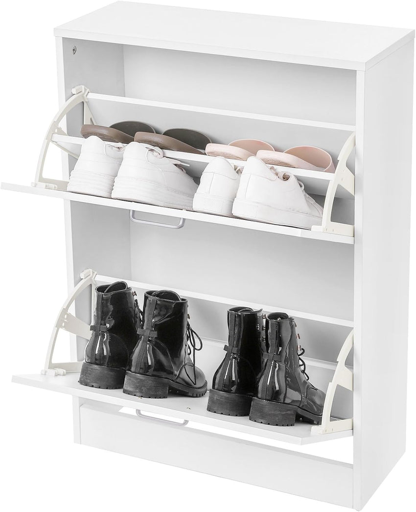 VASAGLE Shoe Cabinet 2 Flip Doors Adjustable Divider for 12 Pairs Narrow Entrance Ã¢ÂÂ White