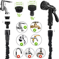Expandable Garden Hose 7-Function Spray Gun Flexible Retractable â Black 15m/50ft