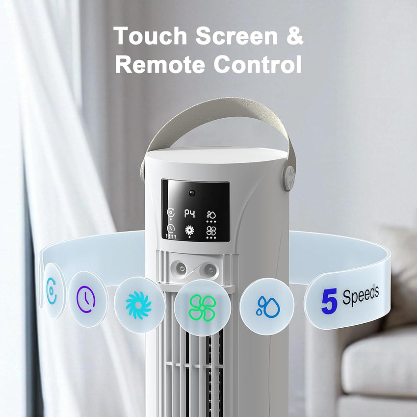 CosmartAir Portable Air Conditioner, 28dB Air Cooler, 26ft/s Velocity Mini Air Conditioning Unit with 2-8H Timer,120° Oscillation,1-Touch Turbo Mode Cool Mist,Low Energy Small Air Conditioner for Home(Off White) [Energy Class A]