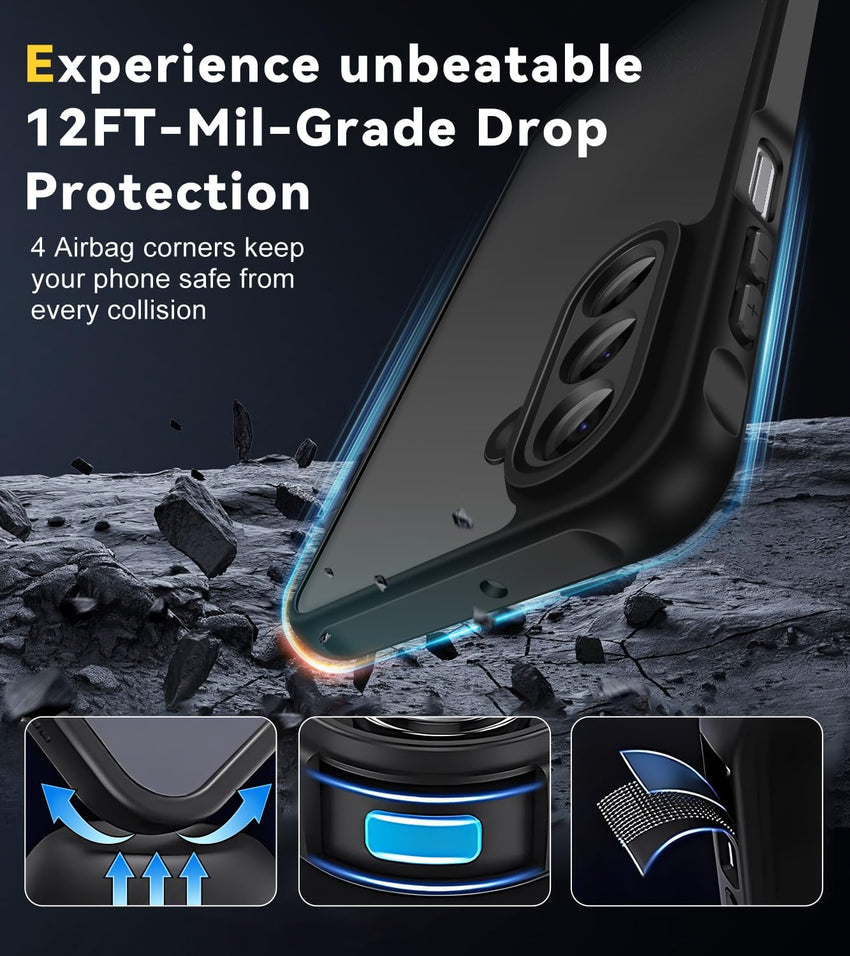 ivoler 3 in 1 Case for Samsung Galaxy A16 4G/5G with 2 Pieces Tempered Glass,[Military Protection] Transparent Anti-Shock Protective Cover-Black