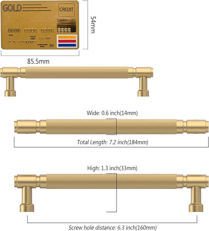 Amerdeco 10 Pack Gold knurled Cabinet Pulls 6.3 Inch(160mm) Hole Center Drawer Pulls Cabinet Hardware Kitchen Cabinet Handles for Bathroom AM032