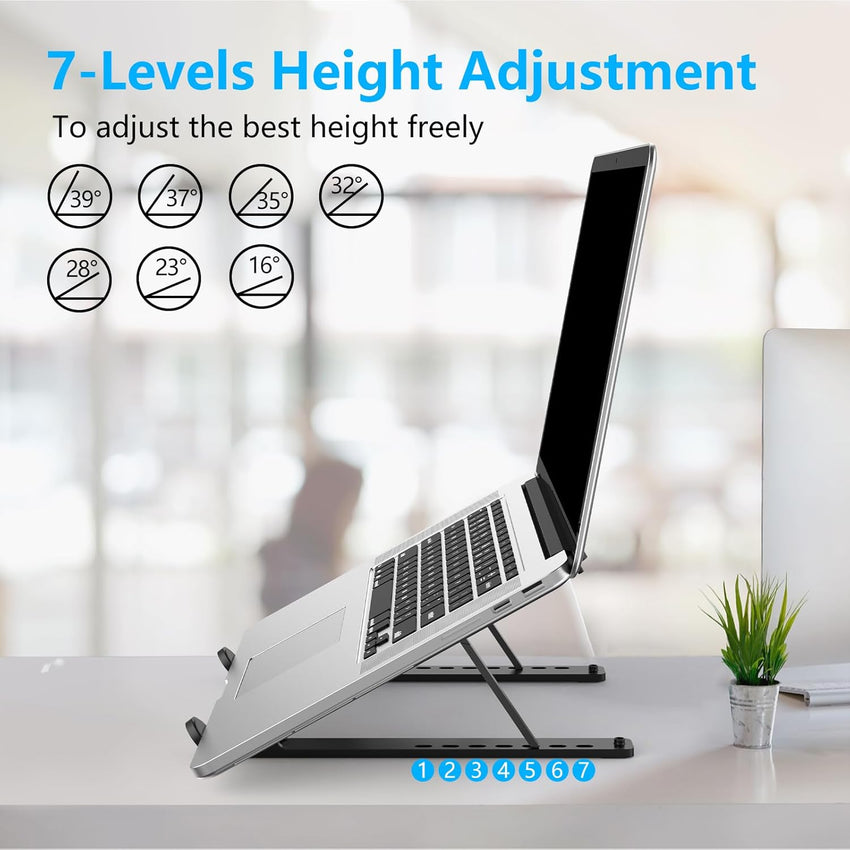 Nayka Adjustable Laptop Stand, Portable Laptop Riser for Desk, ABS+Silicone Laptop Holder, Foldable Ventilated Cooling Notebook Stand for 10-15.6" Laptops,Tablets