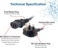 C2G 88512 1 Metre UK Power Cable IECC13 to BS1363 3 Foot Kettle Lead Power Cord, Black