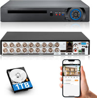 TOWODE 16 Channel CCTV Camera System Surveillance Video Recorder with 1TB Hard Drive,16CH DVR Supports 5MP/4MP/1080P AHD/TVI/CVI/IP Cameras, 24/7 Surveillance Recording,Human Detection,Remote Access