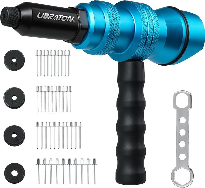 Libraton Rivet Gun Adapter for Electric Drill with Handle for Pop Rivets 2.4mm-4.8mm Black