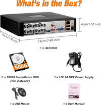 Surveillance DVR 8 Channel H.265+ Security Video Recorder with 500G HDD,Hybrid 5-in-1 CCTV DVR for IPC/AHD/TVI/XVI/CVI Camera,DVR for Security Camera Home Surveillance System, Mobile APP & PC Remote