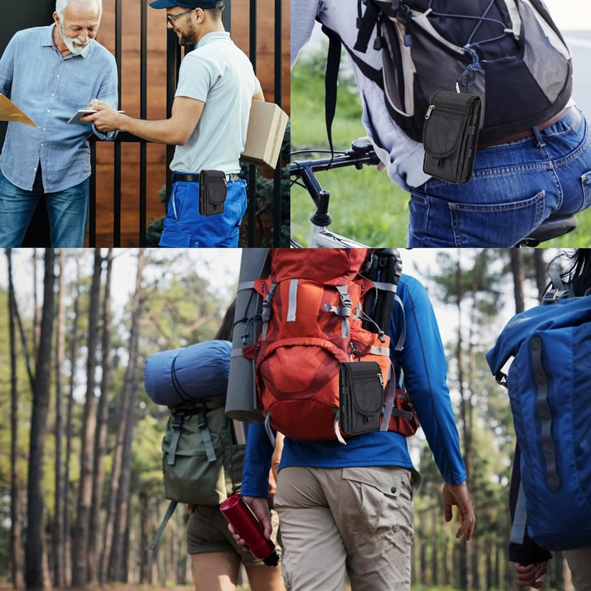 Tool Belt Pouch with Carabiner, Multipurpose Phone Case - Tactical Waist Bag with Phone Holster for Iphone 13 Pro Max, EDC Pouch for Traveling, Camping