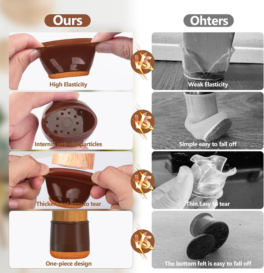 Chair Leg Floor Protectors, 28PCS Silicone Furniture Feet Protectors Pads, Chair Leg Cover for Floor Protect, No Noise No Scratches 38-50mm
