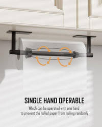 WZRUA Black Kitchen Roll Holder Under Cabinet, Self Adhesive Paper Towel Holder Wall Mounted, SUS304 Stainless Steel Kitchen Roll Holder with Damping under Cupboard(Square Base)