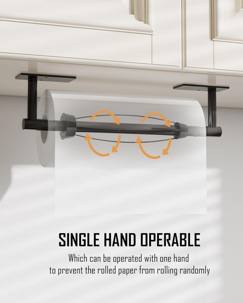 WZRUA Black Kitchen Roll Holder Under Cabinet, Self Adhesive Paper Towel Holder Wall Mounted, SUS304 Stainless Steel Kitchen Roll Holder with Damping under Cupboard(Square Base)