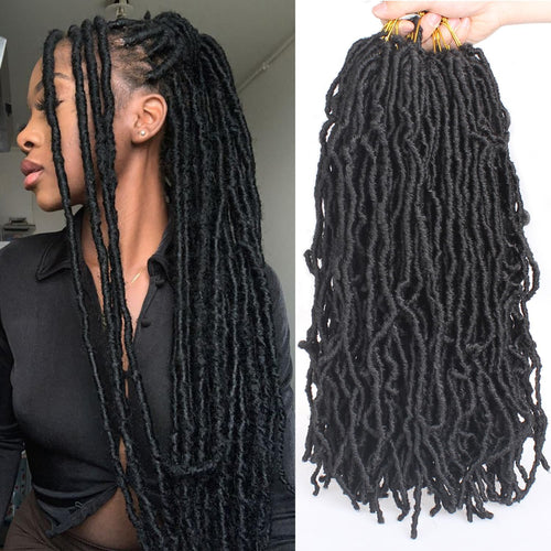 Mscat 7 Packs 36 Inch Nu Faux Locs Crochet Braids Hair Synthetic Pre Looped Soft Locs Braiding Hair Goddess Faux Locs Curly Wavy Hair Extensions for Women 14strands/pack 1B#
