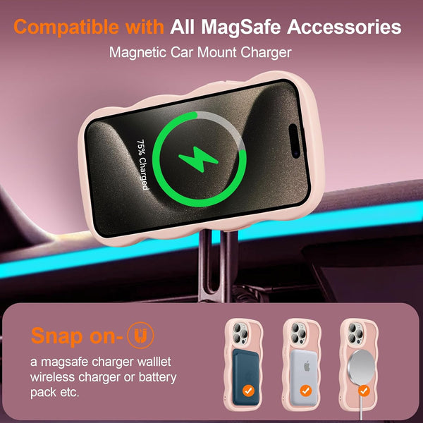 UEEBAI Magnetic for iPhone 15 Pro Case, Compatible with MagSafe, 2025 Transparent Wave Frame Design Case Soft Edge Cover Cute Clear Matte Shockproof Protective Phone Cover, Pink