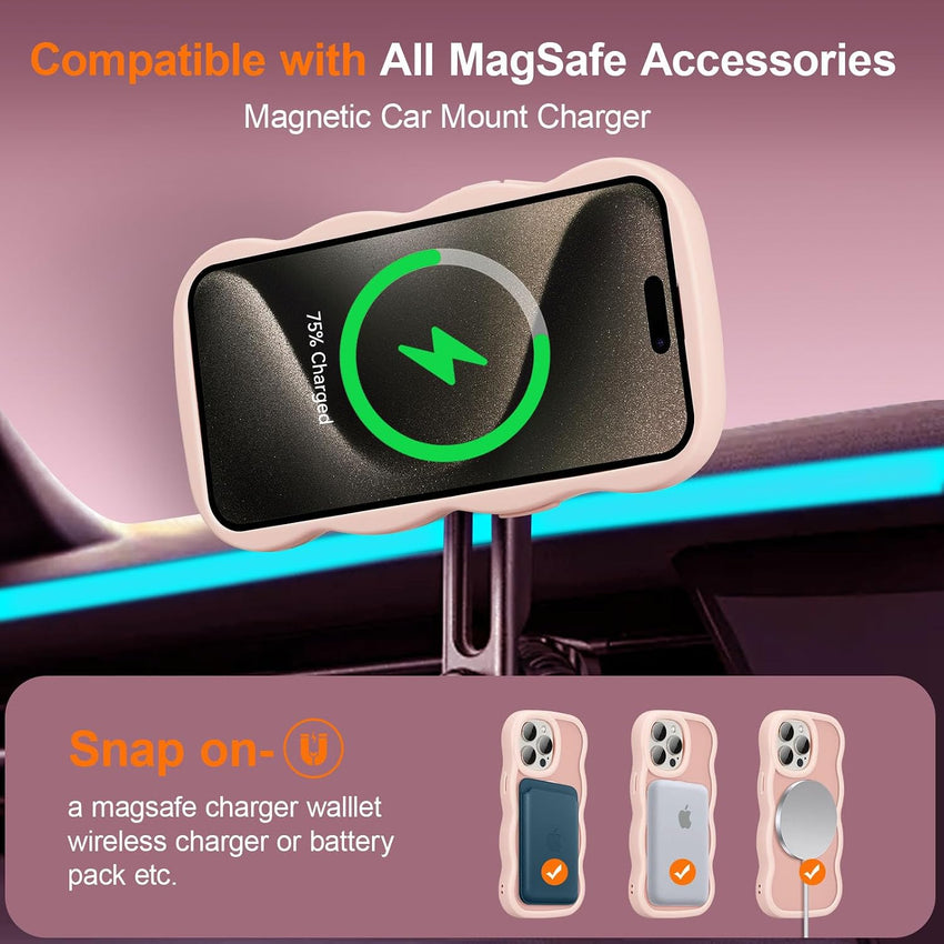 UEEBAI Magnetic for iPhone 15 Pro Case, Compatible with MagSafe, 2025 Transparent Wave Frame Design Case Soft Edge Cover Cute Clear Matte Shockproof Protective Phone Cover, Pink