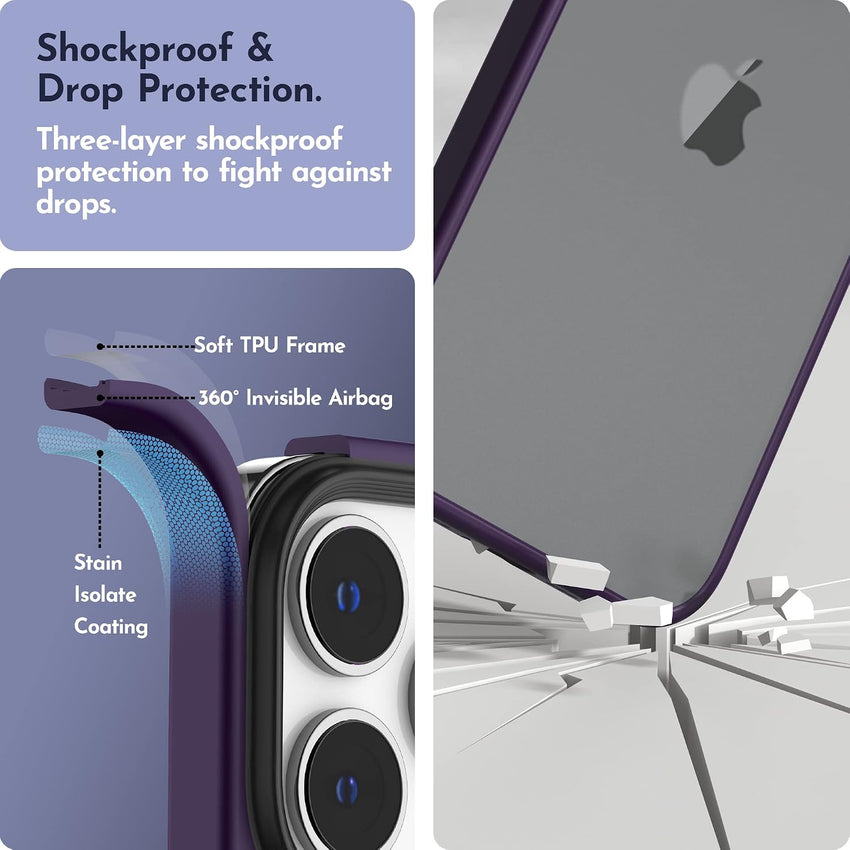 Niunisi Matte Compatible with iPhone 14 Pro Case with Screen Protector, Full Body Shockproof Case with Camera Protector Translucent Matte Protective Slim Phone Case 6.1 inch, Midnight Purple