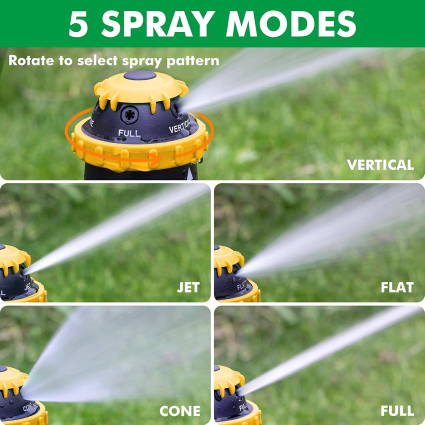 Gear-Driven Lawn Sprinkler 2-Pack Metal Spike Base 5 Patterns 15m Range 180mÂ² - Yellow