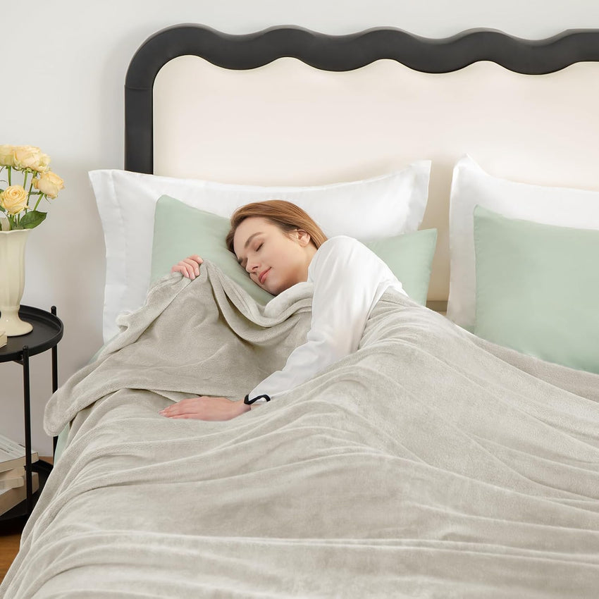Fleece Blanket King XXL Soft Warm Extra Large Throw Beige 270x230cm