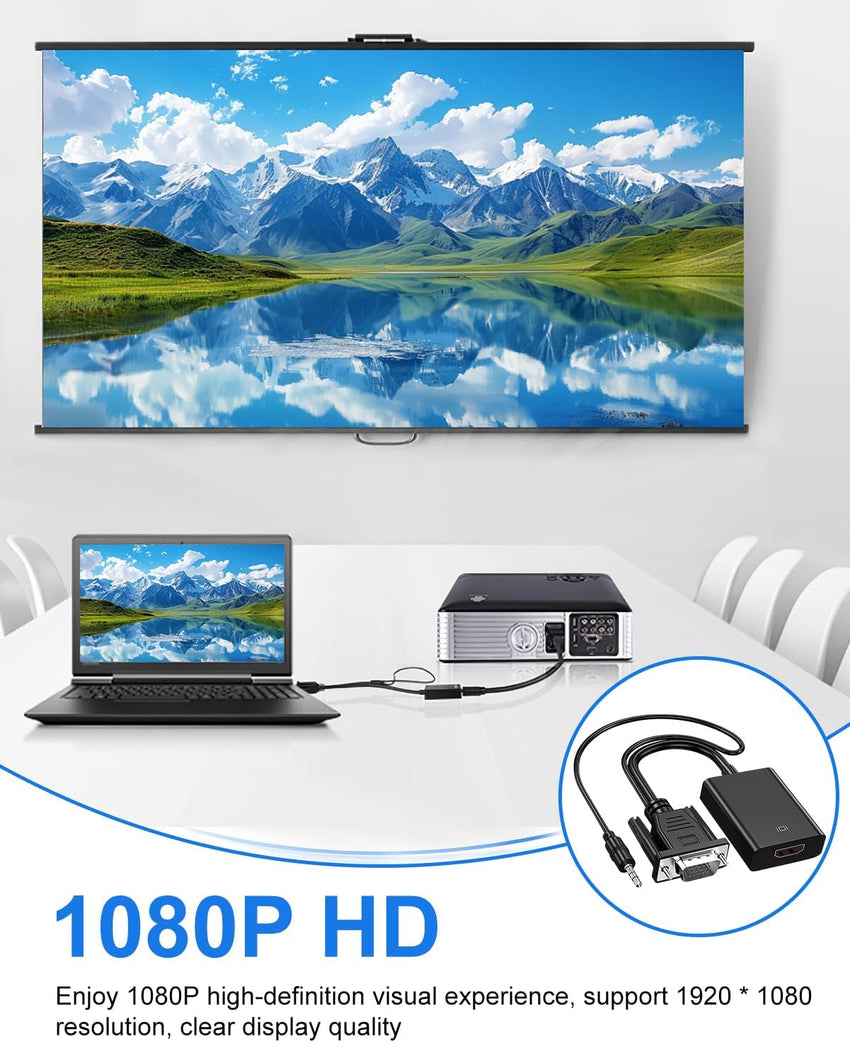 VGA to HDMI Adapter with Audio 1080P VGA Source to HDMI Display Converter with Power Cord Male to Female Connector Male to Female Connector for TV HDTV Projector Monitor Laptop Computer Desktop, Black