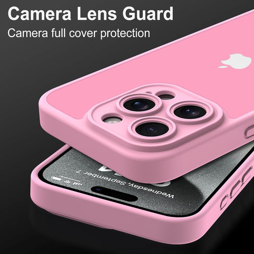 Mootobo for iPhone 15 Pro Case 6.1-Inch, Matte Shockproof Bumper Phone Cover, Military-Grade Protection Ultra Slim 360^0Full Body Frosted Translucent Back Phone case for iPhone 15 Pro (Pink)