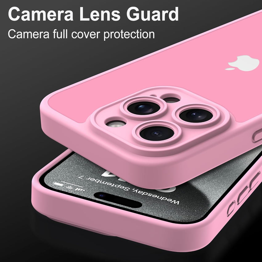 Mootobo for iPhone 15 Pro Case 6.1-Inch, Matte Shockproof Bumper Phone Cover, Military-Grade Protection Ultra Slim 360^0Full Body Frosted Translucent Back Phone case for iPhone 15 Pro (Pink)