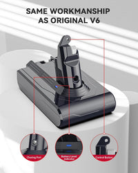 Replacement Vacuum Battery for Dyson V6 - Morpilot 6500mAh Battery Compatible with V6 Animal Absolute SV03 SV04 SV05 SV06 SV07 SV09 DC58 DC59 DC61 DC62 DC72 DC74 Vacuum Cleaner with 2 Pre-Filters