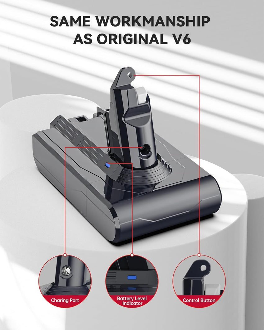 Replacement Vacuum Battery for Dyson V6 - Morpilot 6500mAh Battery Compatible with V6 Animal Absolute SV03 SV04 SV05 SV06 SV07 SV09 DC58 DC59 DC61 DC62 DC72 DC74 Vacuum Cleaner with 2 Pre-Filters