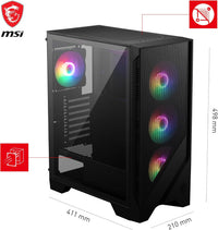 MSI Forge 120A Airflow mag cabinet with RGB window, Midi-Tower, ATX/Micro-ATX/Mini-ITX, USB 3.2, no source, 6 RGB fans installed, Black