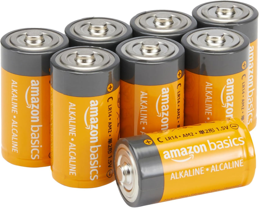 Amazon Basics 8-Pack C Cell All-Purpose Alkaline Batteries, 1.5 Volt, 5-Year Shelf Life