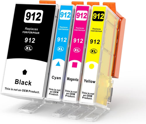 912XL Ink cartridges 4-Pack Replacement for HP 912XL Ink Cartridges Multipack 912 for HP OfficeJet 8010 8012 8014 8015 8017 OfficeJet Pro 8020 8024 8023 8025 (Black Cyan Magenta Yellow)