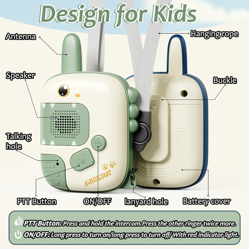 DQMOON Dinosaur Toys for Boys - 2 PCS Dinosaur Walkie Talkies Kids Toys for 3-8 Year Old Boys Gifts Outdoor Garden Games Birthday Gifts Christmas Stocking Fillers Sensory Toy for Kids Age 3-9