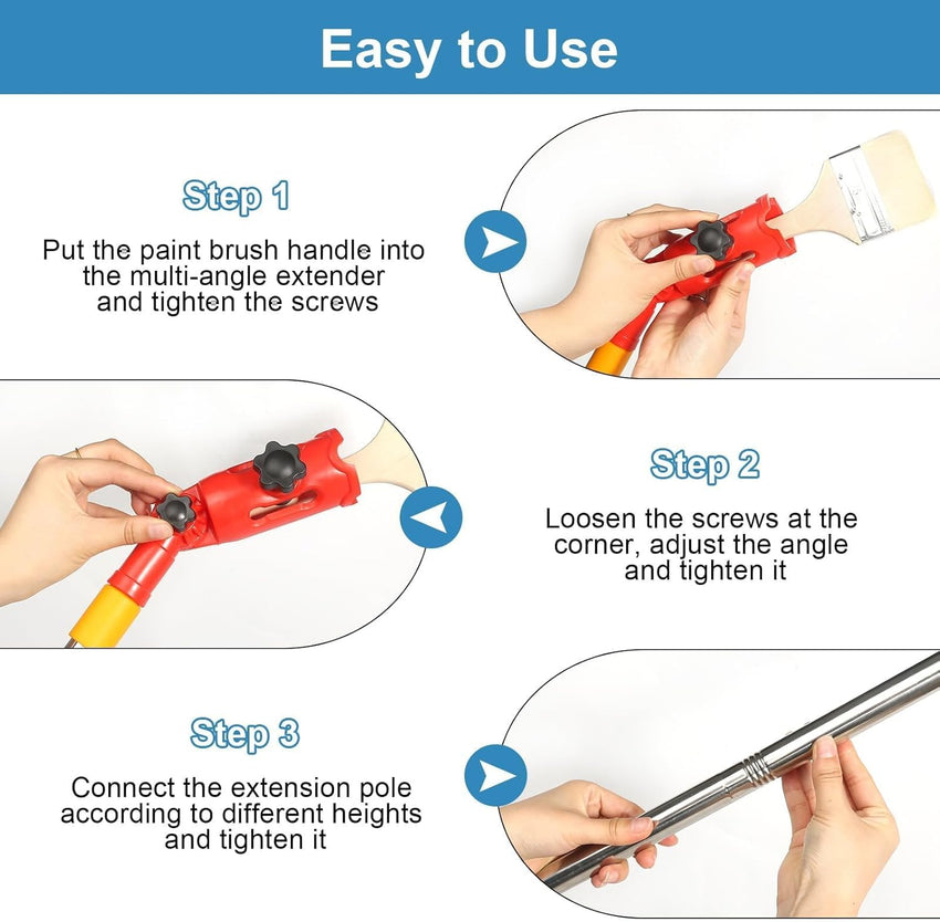 Multiangle Paint Brush Extender Holder Extendable Paint Brush, Universal Paint Brush Extender Tool, Extension Pole Attachment for Paint Brush Used for Ceiling Suitable for Most Rollers Brushes (Red)