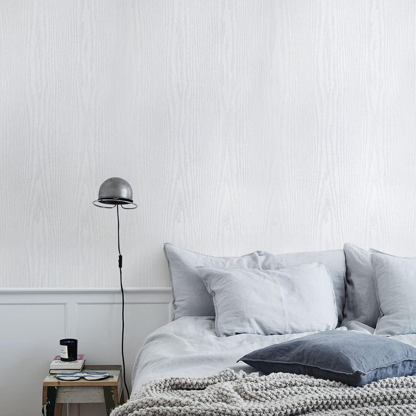 Abyssaly Sticky Back Plastic White Vinyl Wrap Wood Effect Self Adhesive Wallpaper Waterproof Peel and Stick Wallpaper 90cm X 300cm for Decorative Kitchen Worktop Wall Table Furniture Stickers