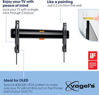 Vogel's TVM 3405SP flat OLED TV wall mount for 32-77 inch televisions, Maximum 50 kg, Maximum VESA 400x200 like the LG OLED B and C series, Distance from wall only 2.2 cm
